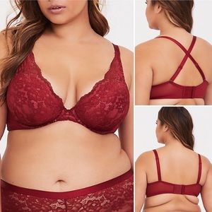 Torrid Dark Red Lace Push-Up Plunge Bra